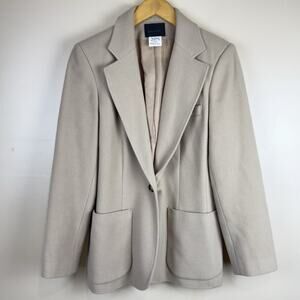 Bern and Mort Womens Wool Cashmere Blazer Jacket Beige Tan Patch Pockets Size 10